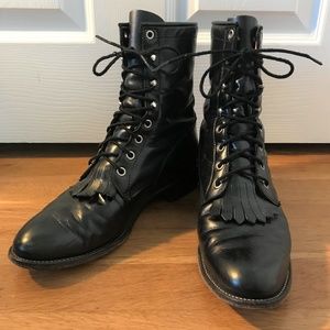 Justin Womens Lace up Kilties Fringe Leather Boot